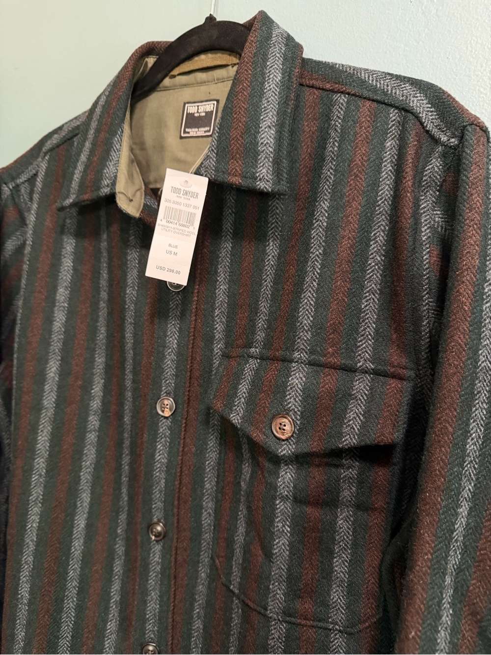 Todd Snyder Wool Plaid Striped Utility Shirt Jacket Men’s Medium $298 NEW